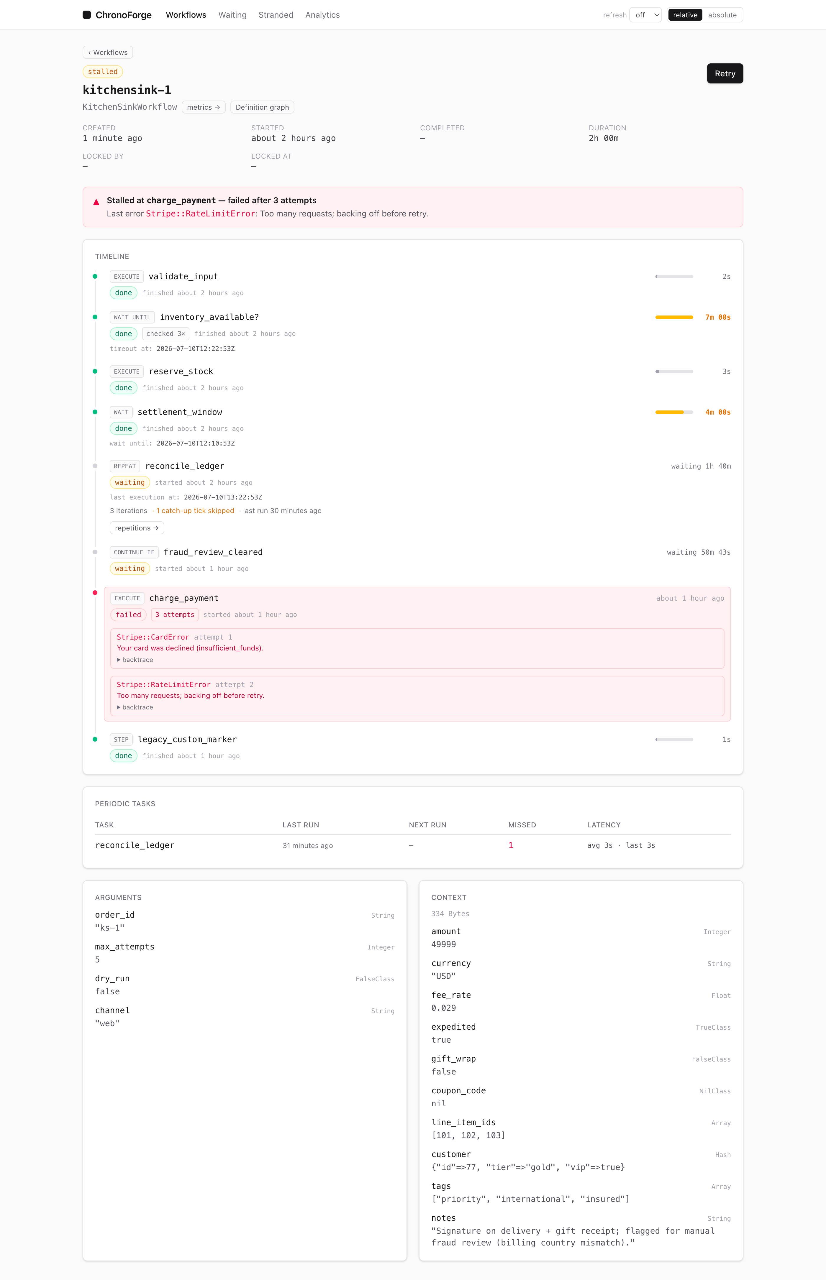 Workflow detail step-replay timeline