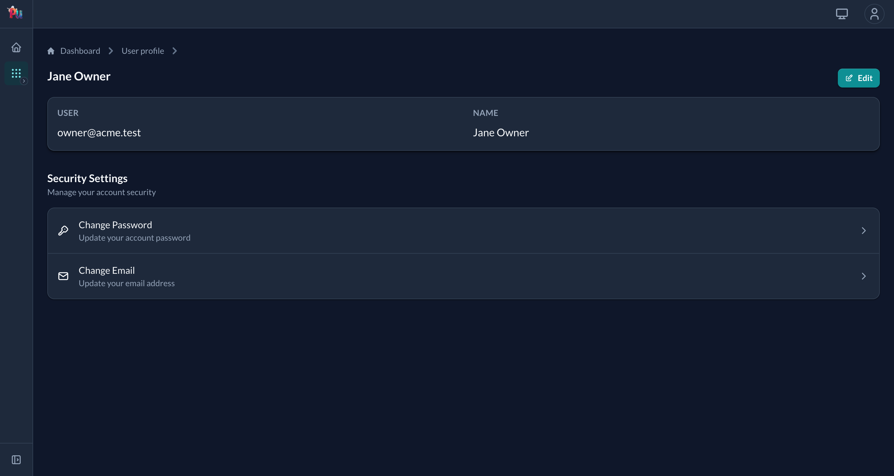 User profile show page with SecuritySection