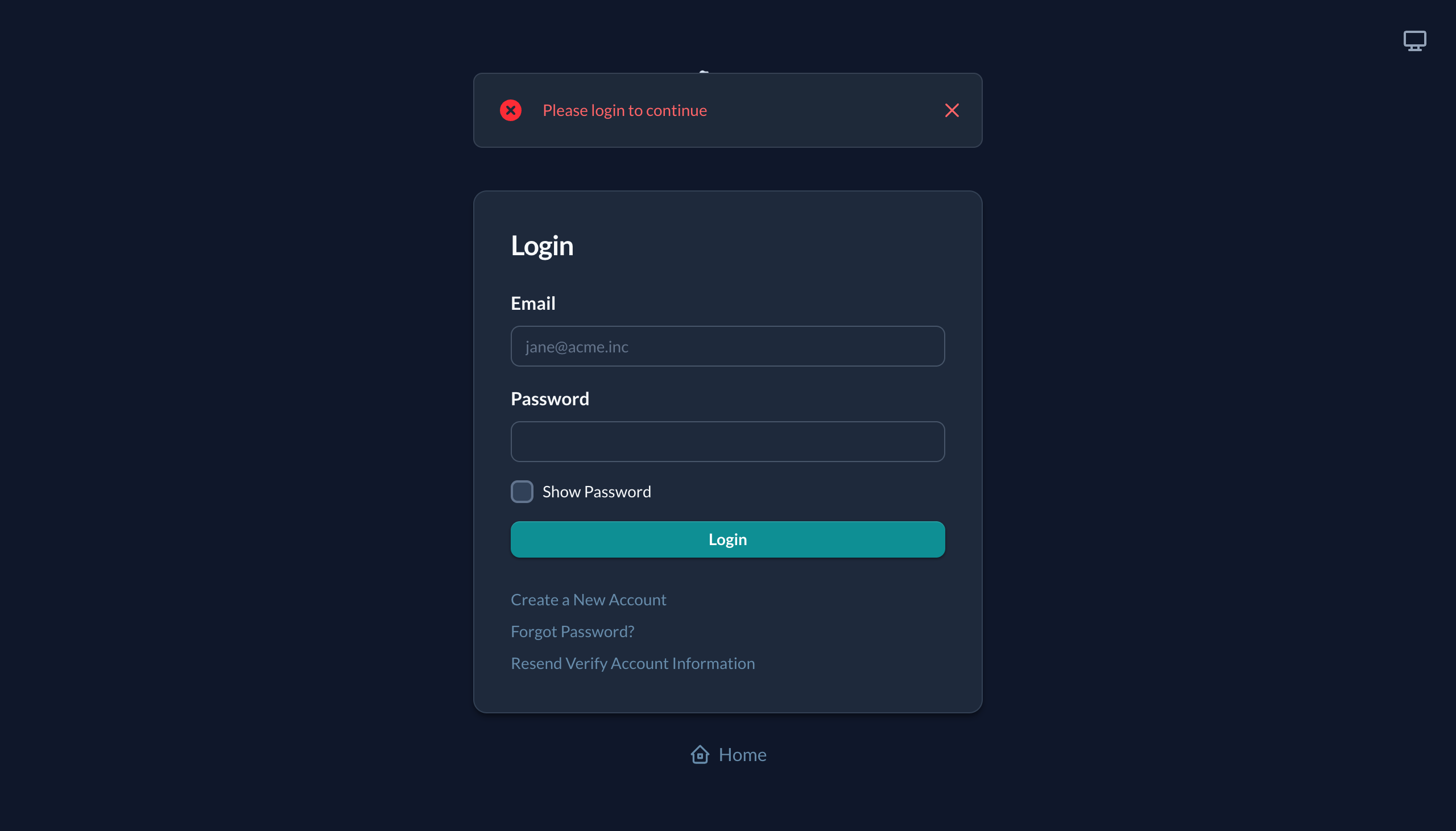 Admin login page