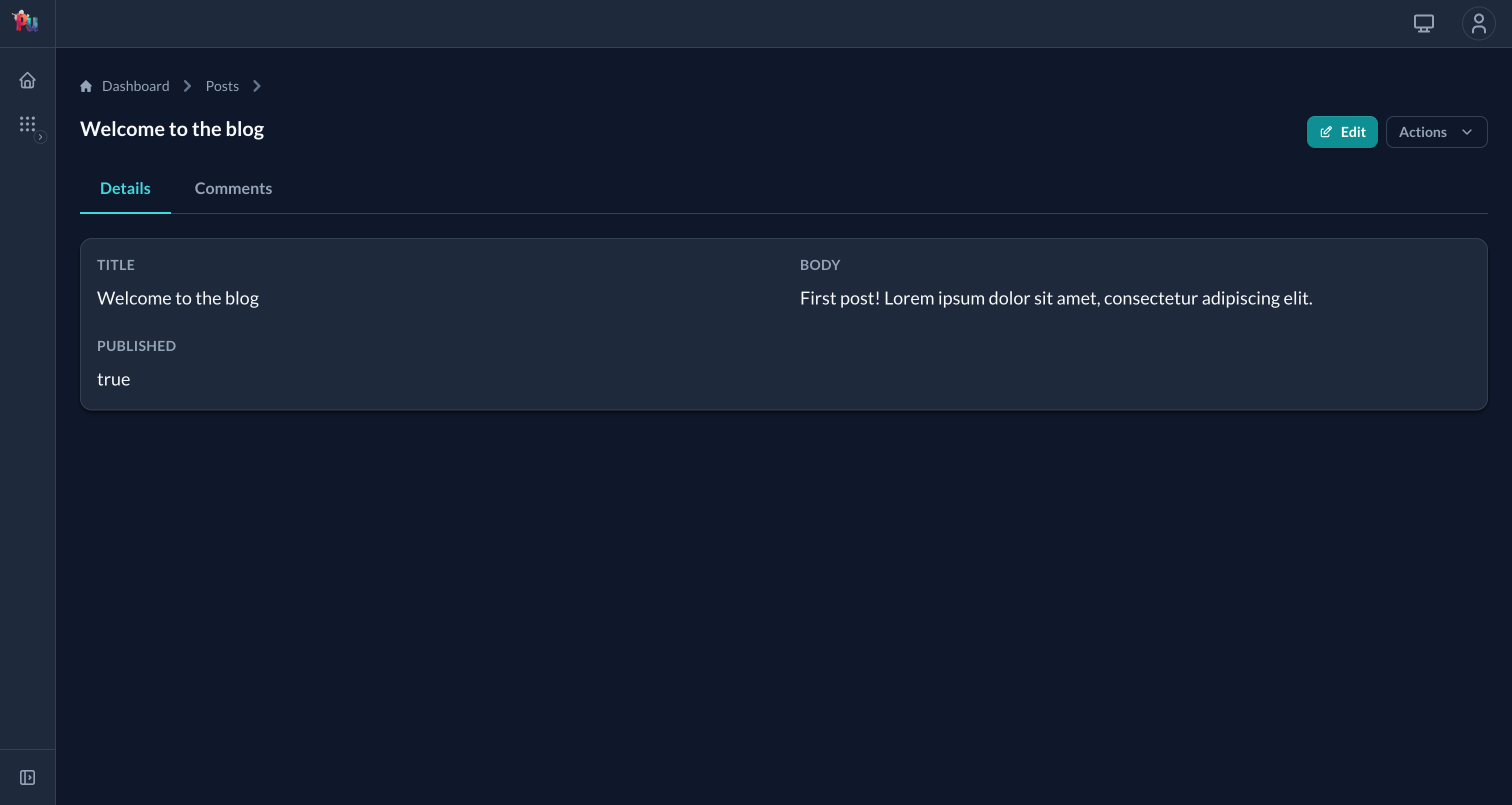 Post show page with Details and Comments tabs